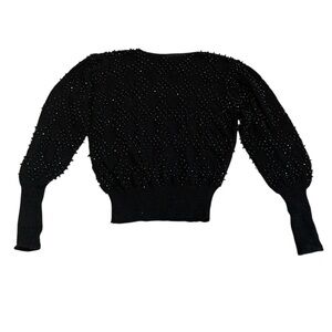 Vintage Beaded Black Pullover Sweater | '80s '90s Glam Knit S/M